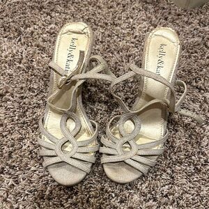 KELLY AND KATIE GREY AND BLACK WEDGE SANDALS